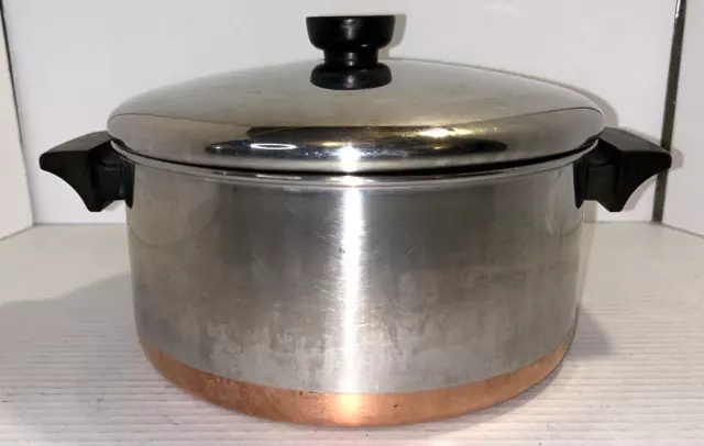 Vintage Revere Ware Copper Bottom Stainless Steel Stock Pot Pan 4.5qt. USA  91f