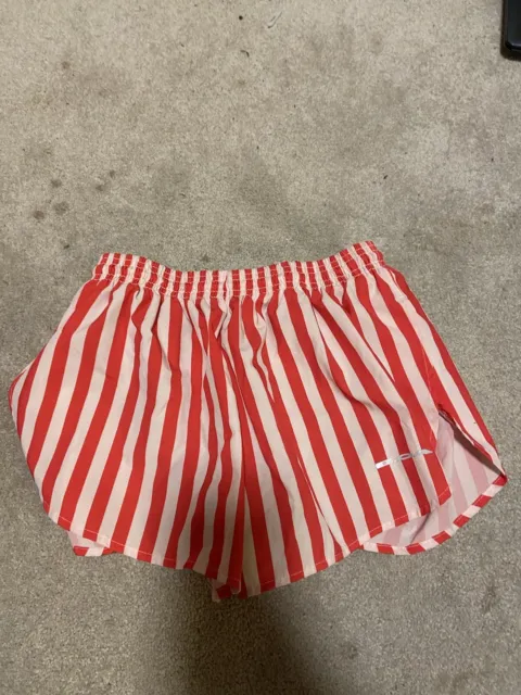 Boa Mens Medium  White And Red Checkered Striped Split Shorts