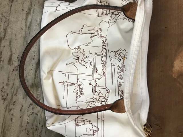 LONGCHAMP Le Pliage White Nylon Leather Tote Bag 