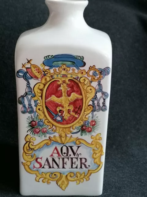 Große heraldische Apotheker Flasche Gefäß mit Wappen  AQV, SANFER 27,5cm hoch