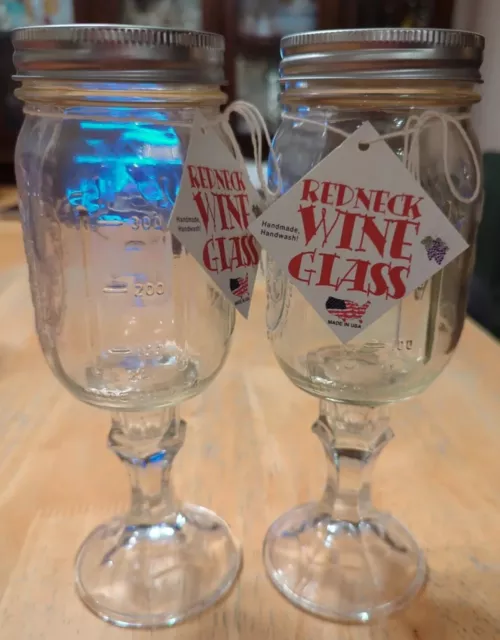 2 Redneck Wine Glasses PINT Canning Jar (with Lid) & Stem Hillbilly Shorebilly