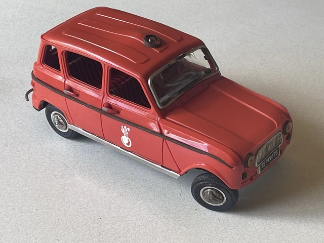 Voiture Ancienne Renault 4L Pompier Joustra - Jouet Mécanique Vintage France, état Moyen