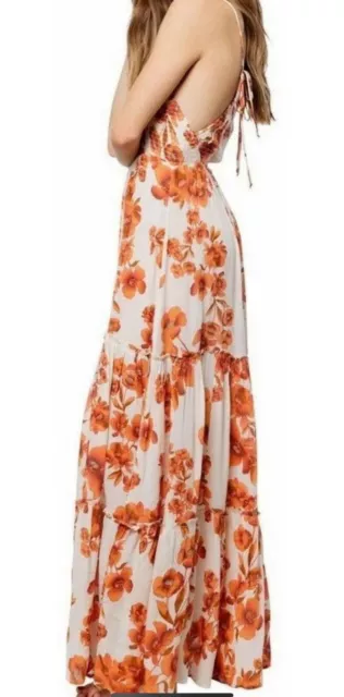 Free People Intimately Womens M Garden Party Maxi Dress Tiered Boho White Floral