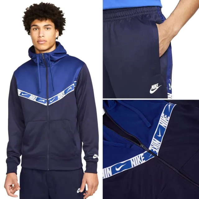 Tuta Nike Uomo completo felpa cappuccio pantaloni blu S M L XL tech fleece