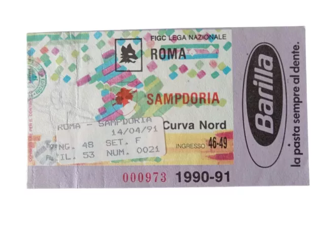 *HH* Biglietto Ticket Calcio Football Partita Roma Sampdoria '90 '91 Curva Nord