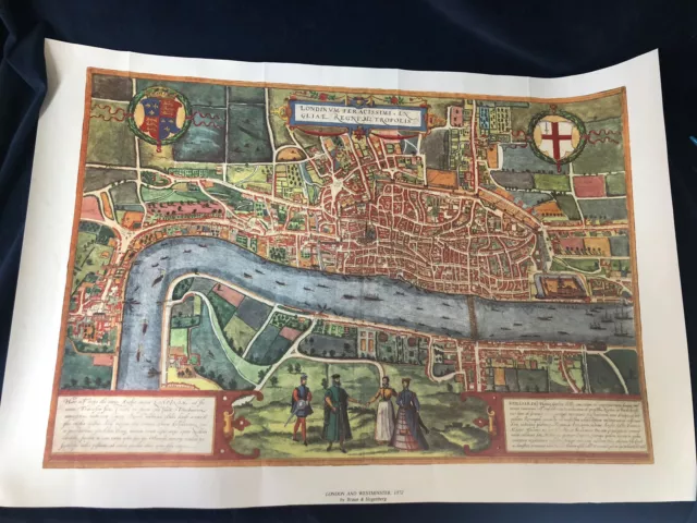 London Westminster Print Map Antique 1572 Poster Art Colored Braun & Hogenberg