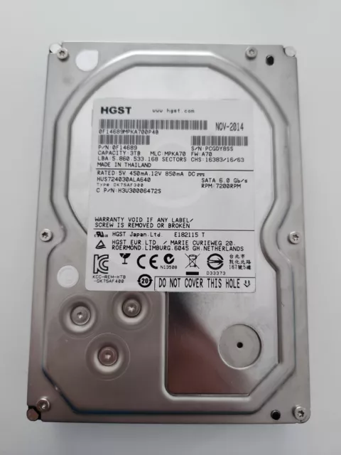 Hitachi Ultrastar 0F14689 3TB,Internal,7200 RPM,8.89 cm (3.5") HUS724030ALA640