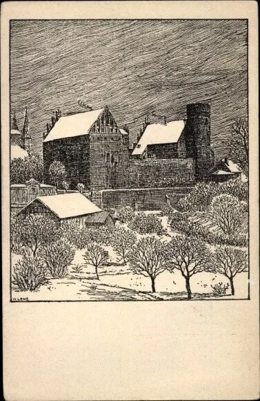 Künstler Ak Lenz, Olsztyn Allenstein Ostpreußen, Schloss im Winter - 10824293
