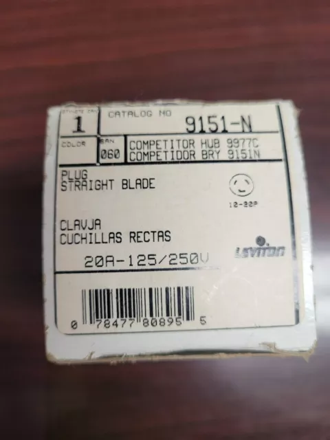 Leviton 9151-N  20A 125/250V Straight Blade Plug - New In Box