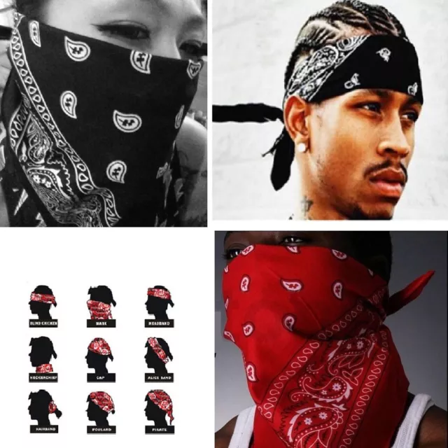 BANDANA NOIR ROUGE HOMME FEMME 54x54cm NEUF HEADWRAP BIKER MOTO BANDEAU TURBAN