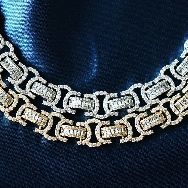 Real Moissanite 13mm x 24" Baguette Cut Cuban Link Chain 14K White Gold Plated
