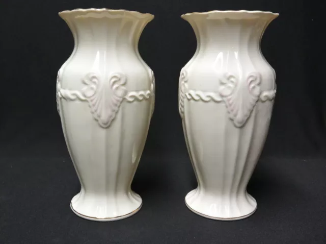 A Pair of Vintage Belleek Fluted Georgian Shell Vases, 9”