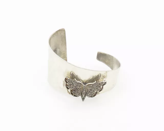 JUDITH JACK 925 Silver - Vintage Marcasite Butterfly Cuff Bracelet - BT7853 2