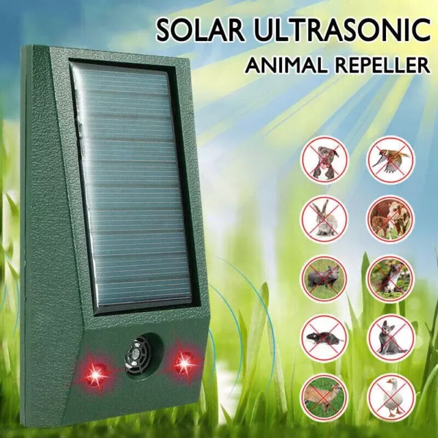 Solar Ultrasonic Garden Deterrent Animal Repeller Bird Cat Pest Squirrels Fox UK