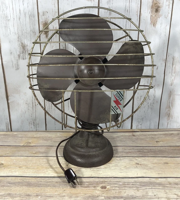 VINTAGE SUPER AIR Industrial Desk Metal Cast Iron Fan Oscillating