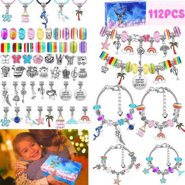 112Pcs Girl Charms Bracelet Making Kit Arts & Crafts DIY Set Kids Adults Gift UK