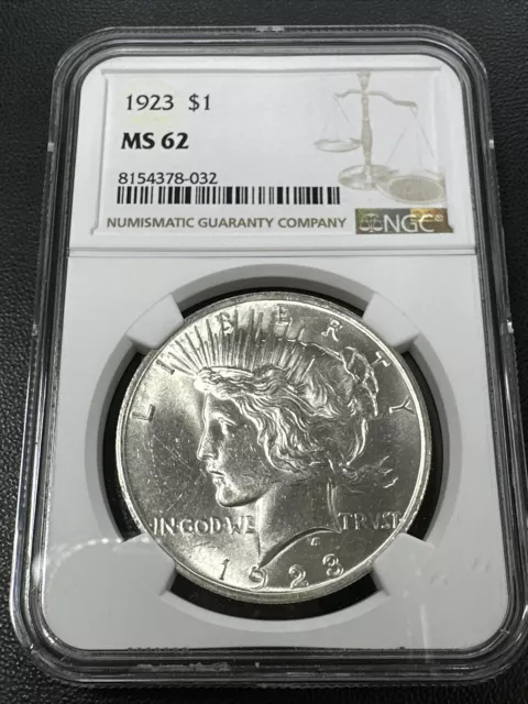 1923 P PEACE Silver Dollar NGC MS 62 | Uncirculated UNC BU MS62 ICY BLAST WHITE!