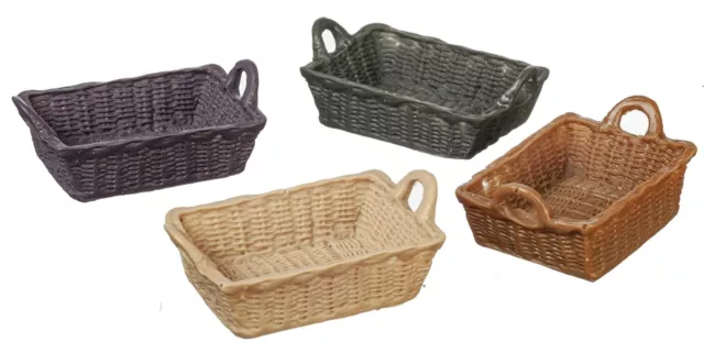 Dolls House Rectangular Resin Baskets with Handles Miniature Home Shop Accessory