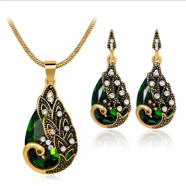 Women Fashion Jewelry set Peacock Pendant Necklace Earrings     Weeding Gift 4