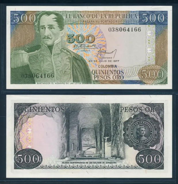 [96300] Colombia 1977 500 Pesos Oro Bank Note UNC P420a