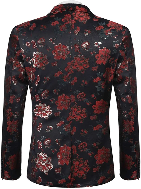 COOFANDY Mens Floral Tuxedo Jackets Paisley One Button Stylish Dinner Jacket Wed 3