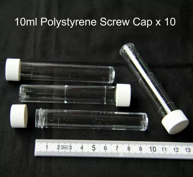 10ml Plastic (PS) Test Tubes Vial Screw Cap container x 10 storage craft powder