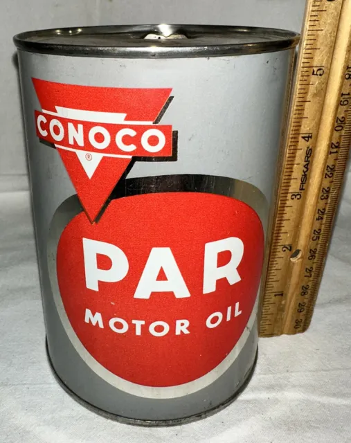 Antique Conoco Par Motor Oil Tin Litho Can Continental Gas Service Station Golf