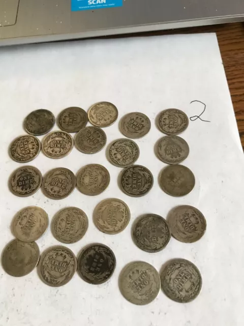 1/2 Roll of Silver Barber Dimes 25 Coins average condition