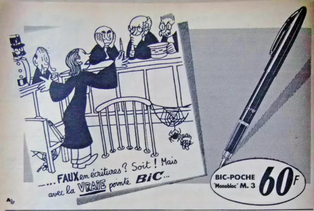 Publicité De Presse 1953 La Vraie Pointe Bic-Poche Monobloc M.3 - Advertising