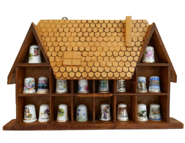 Thimble Collection In Cottage-Shaped Wall Display Rack