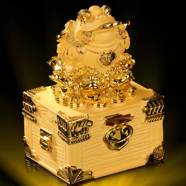 Chinese 3 Legged Toad Coins Box Lucky Frog Wealth Ingots Feng Shui Store Decor