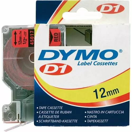 Dymo Schriftband D1 45017 schwarz/rot 12mmx7m