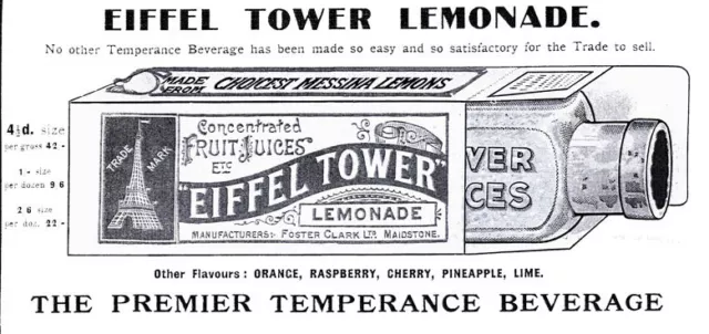 VINTAGE OLD " FOSTER CLARK Ltd - MAIDSTONE - EIFFEL TOWER LEMONADE" GLASS BOTTLE