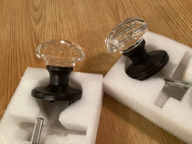 2 - Diamond Crystal Glass Door Knobs Oil Rubbed Bronze Privacy/Passage/Dummy