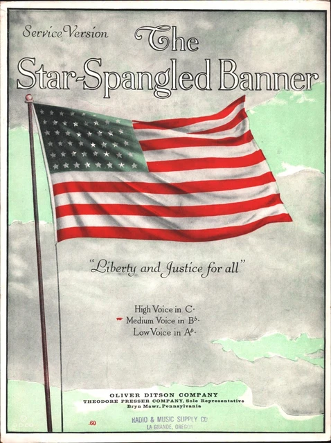 1940s THE STAR SPANGLED BANNER vintage patriotic sheet music SERVICE VERSION