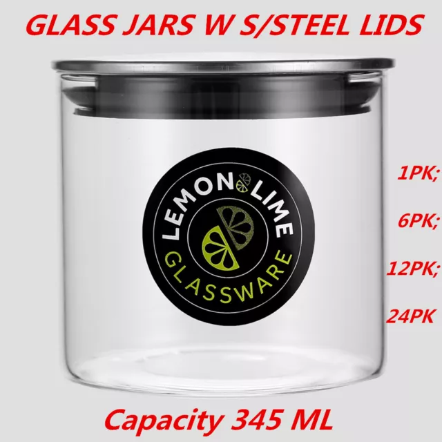 Glass Jar Food Storage Bottle Sealed Cans S/Steel Lid Air Tight Container 345ml