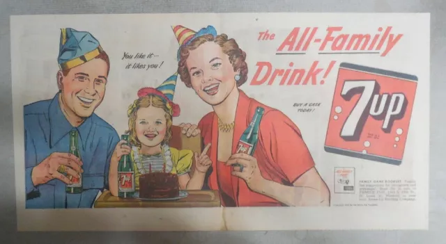 7-Up Ad: Fresh Up With Seven-Up! Happy Birthday ! from 1950's  7.5 x 15 inches
