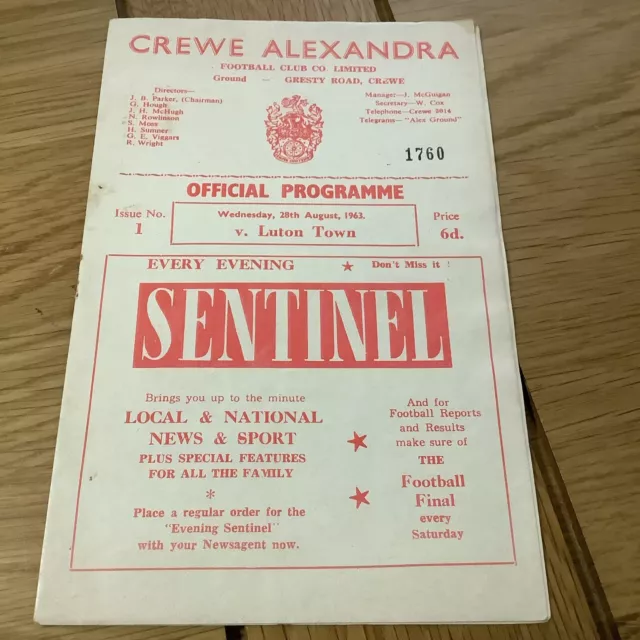 Crewe Alexandra v Luton Town football programme 1963/64