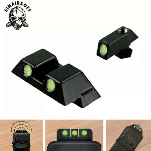 Fiber Optic Front & Rear Sight for Glock 17 17L 19 22 23 24 26 27 33 34 35 38 39