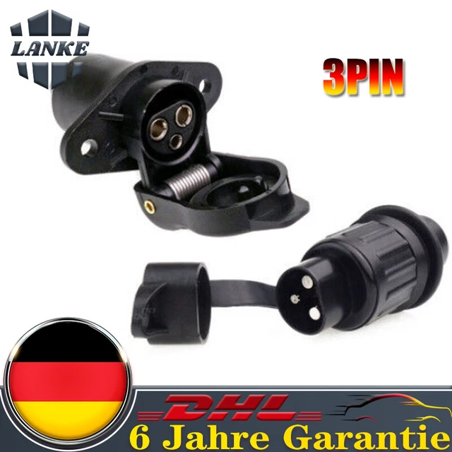 3polig Flachstecker Steckdose Stecker Traktor LKW Landmaschinen Seilwinde Forst