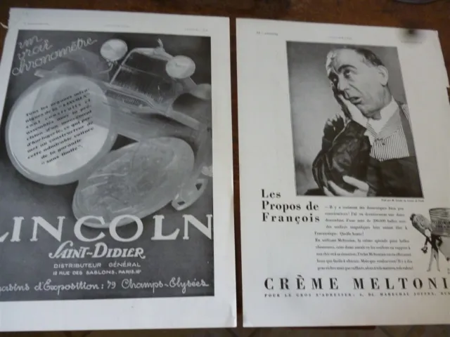 LINCOLN 24 +  crème MELTONIAN DANDY publicité papier ILLUSTRATION 1930