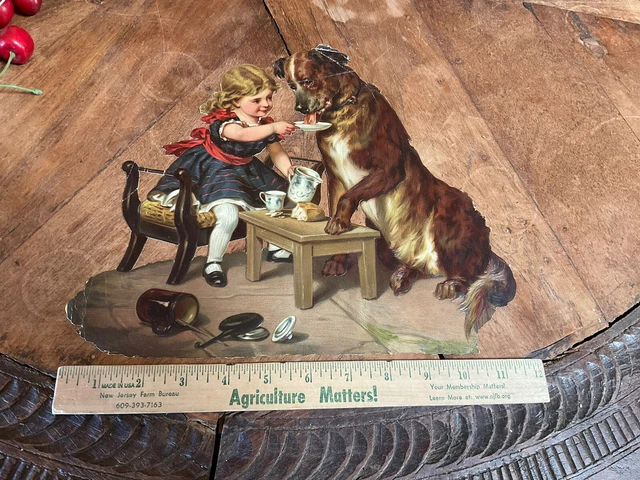 big dog & little girl Victorian Die-Cut, Embossed