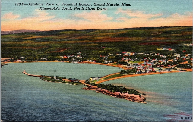 Airplane View Grand Marais Harbor North Shore Drive Minnesota Postcard