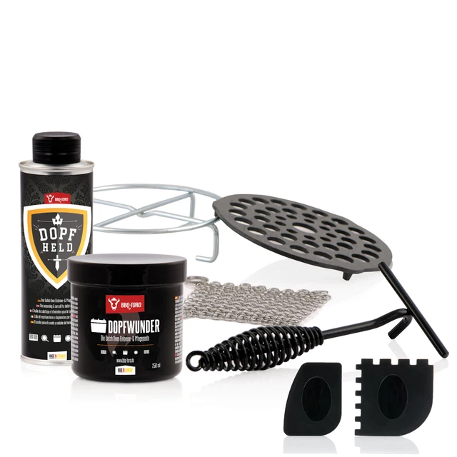 BBQ-Toro 8-teiliges Zubehör Set für Dutch Oven | mit Pflegepaste und vielem mehr