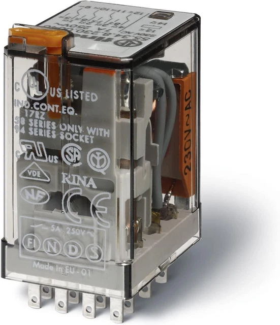 Relè Finder 55.34.8.060.0040 - Inserimento, 4 poli, bobina CA 60V 50/60 Hz, 7 A