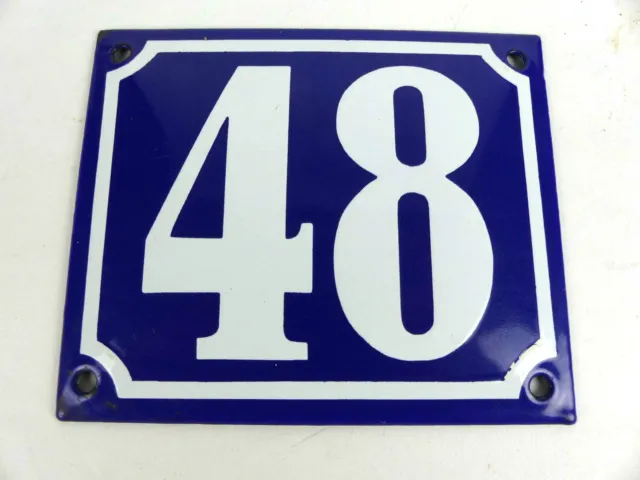altes Email Hausnummer Schild Nr. 48 Emailschild gewölbt 12 x 10 cm in blau