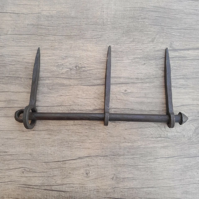 Vtg handforged heavy large wrought iron rustic door gate latch lock farm decor