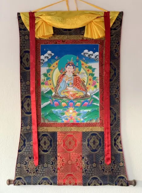 Hand Painted Padmasambhava/ Guru Rinpoche Tibetan Thangka Painting Silk Framed