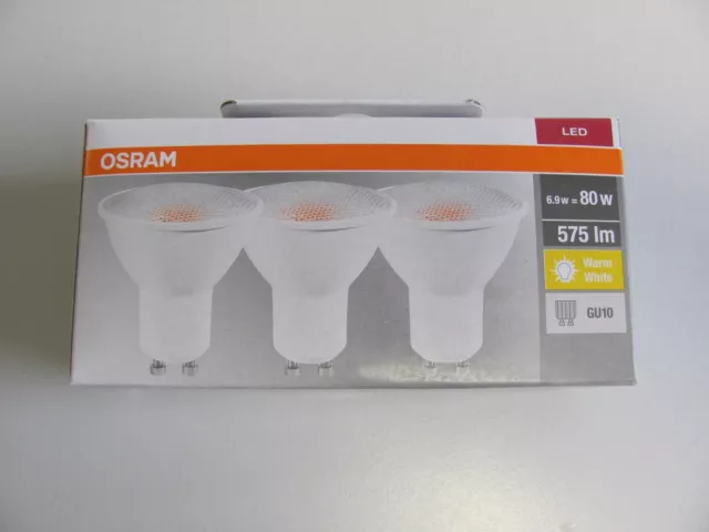 3 x Osram Leuchtmittel LED Base PAR16 80 120° 575lm - 6,9W / 80W GU10 Warm White