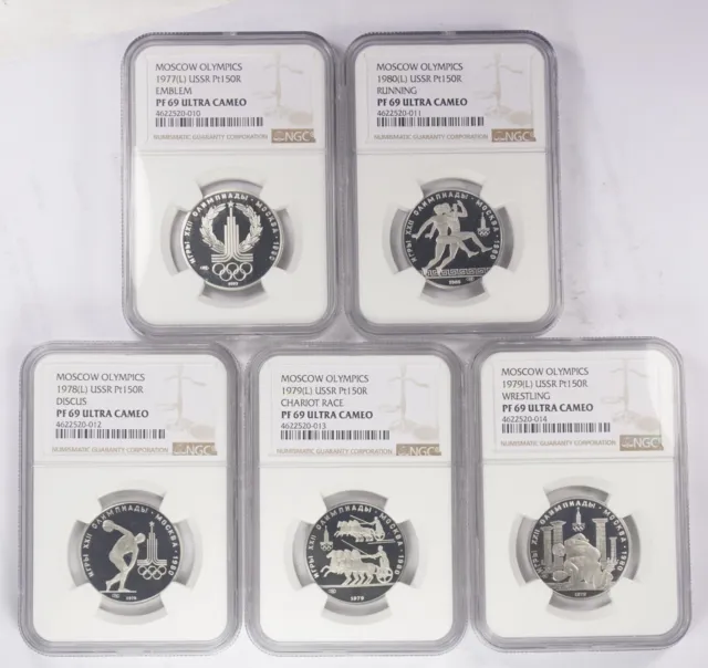 1980 Russia Platinum 150 Roubles NGC PF69UC Moscow Olympics Complete Set 5 Coins